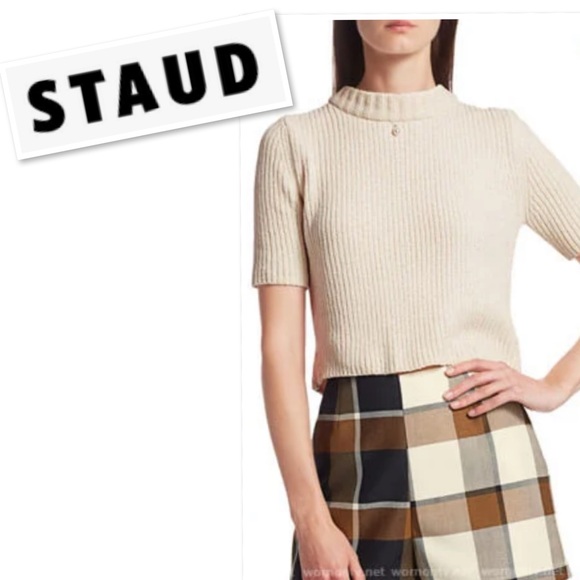 STAUD Sweaters - STAUD Short Sleeves Pearl Embellished Mock Neck As Seen On TV Sweater Size L